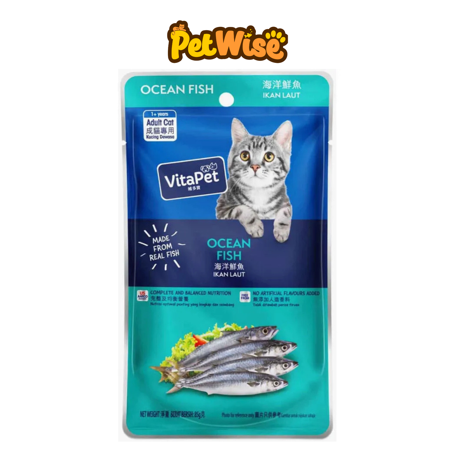 VitaPet Made With Real Fish Wet Food for Adult Cat In Pouch 85g